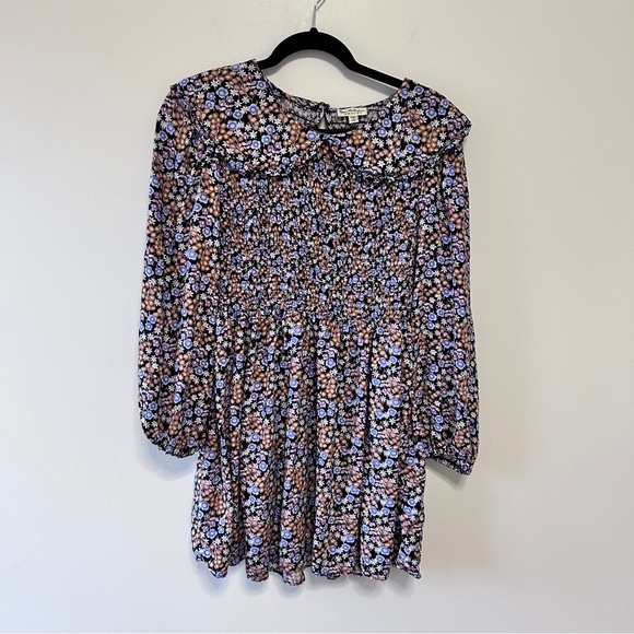 Miss Selfridge Mini Dress Women's Size 8 Ditsy Floral Long Sleeve Black Brown - Picture 1 of 12